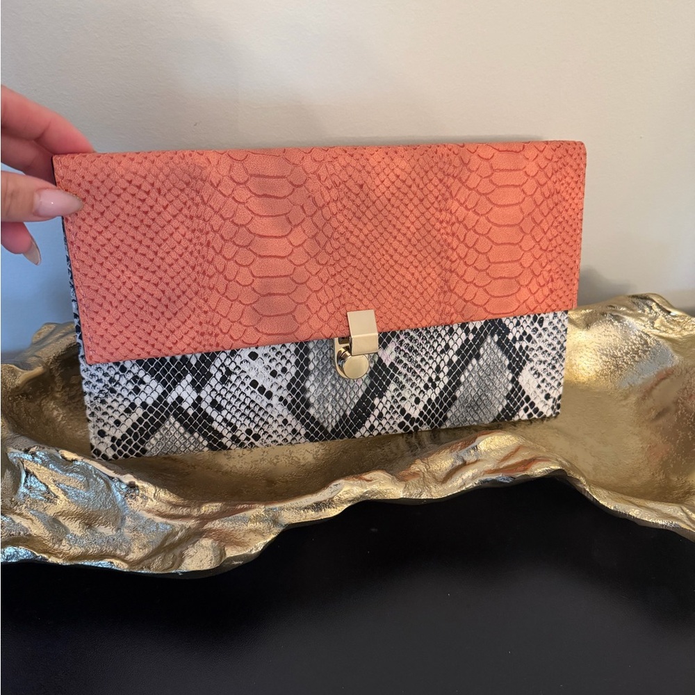 Orange and Black Snakeskin Clutch